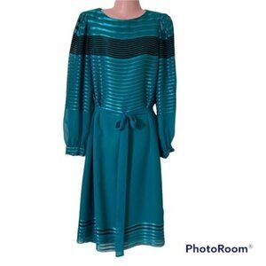Vintage Miss Elliette of California Women's Dress Stripes Teal Black